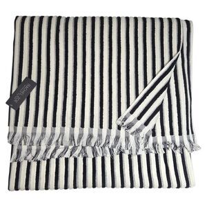 Rachel Zoe Cream And Black Striped Fringe Cotton Beach Towel 40x70 Spring Summer